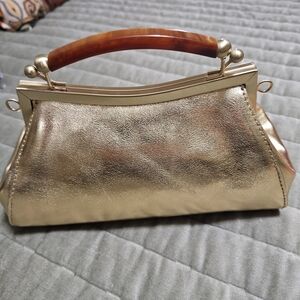 Patricia Nash Gold Crossbody Bag with Faux Wood Handle